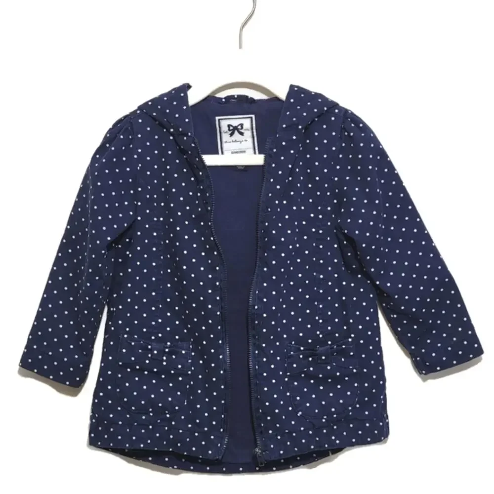 GYMBOREE Girls Polka Dot Zip Front Hooded Blue and White Cotton Jacket Size 2T